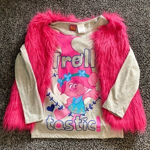 Girls Dreamworks Trolls Movie Faux Fur Vest Sweater Top Set Size L